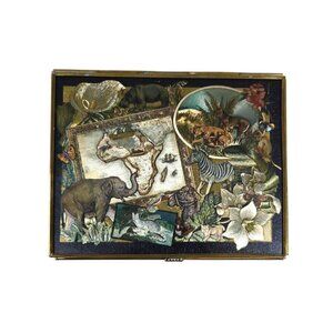 Vintage Enesco Thomas Cathey 1993 Music Box African Wildlife Safari Foil Art